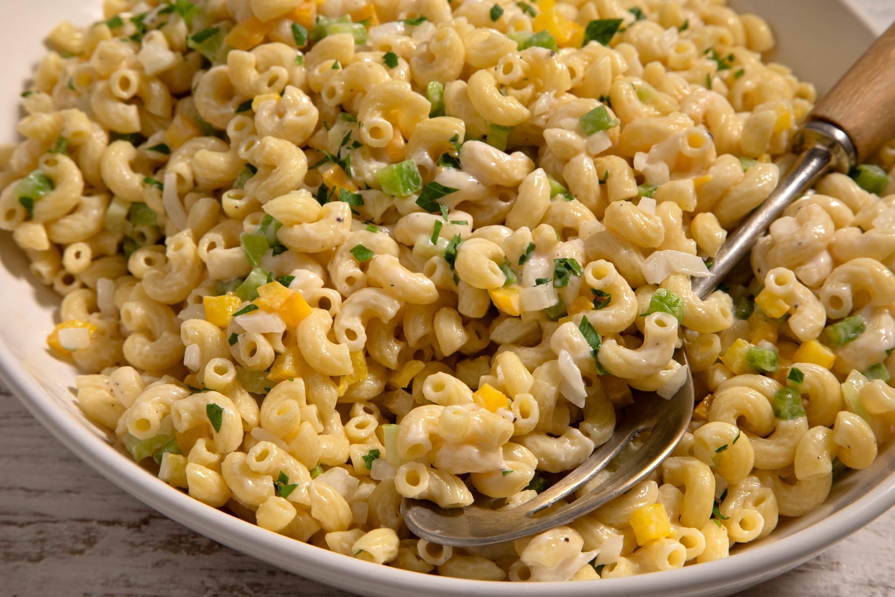 Close up shot of Creamy Macaroni Salad